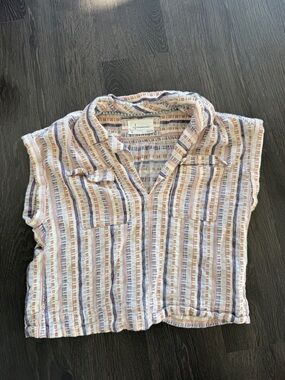 Anthropologie Striped Button-Down Top in Cream, Orange & Purple